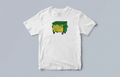 Brkasa Tee — white crewneck with a green dumpster graphic tagged in yellow graffiti across the chest