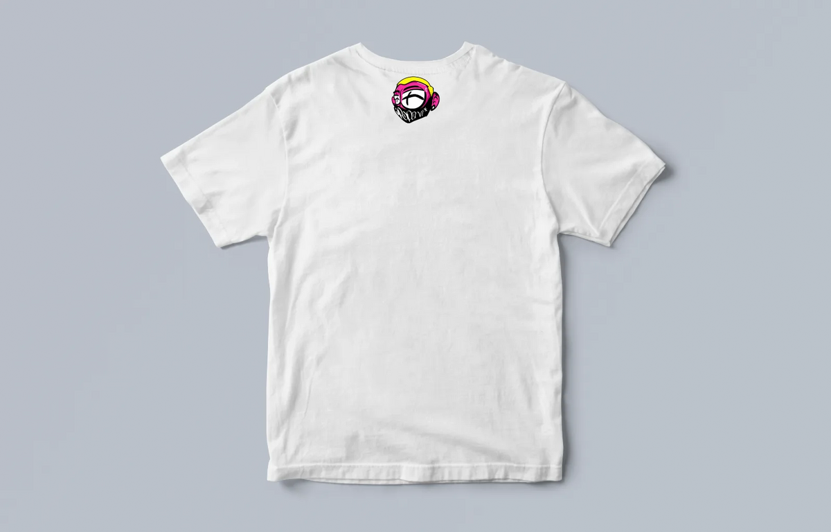 Back of the Pink Van Tee — a small Poponi character-head logo below the collar